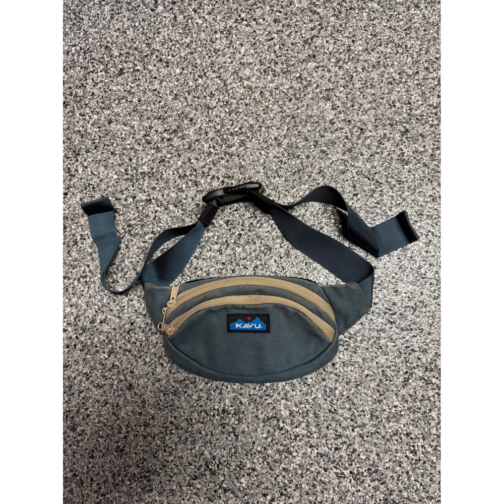 Kavu Gray Tan Canvas Waist Pack Hiking Travel Hip Bag Adjustable Strap